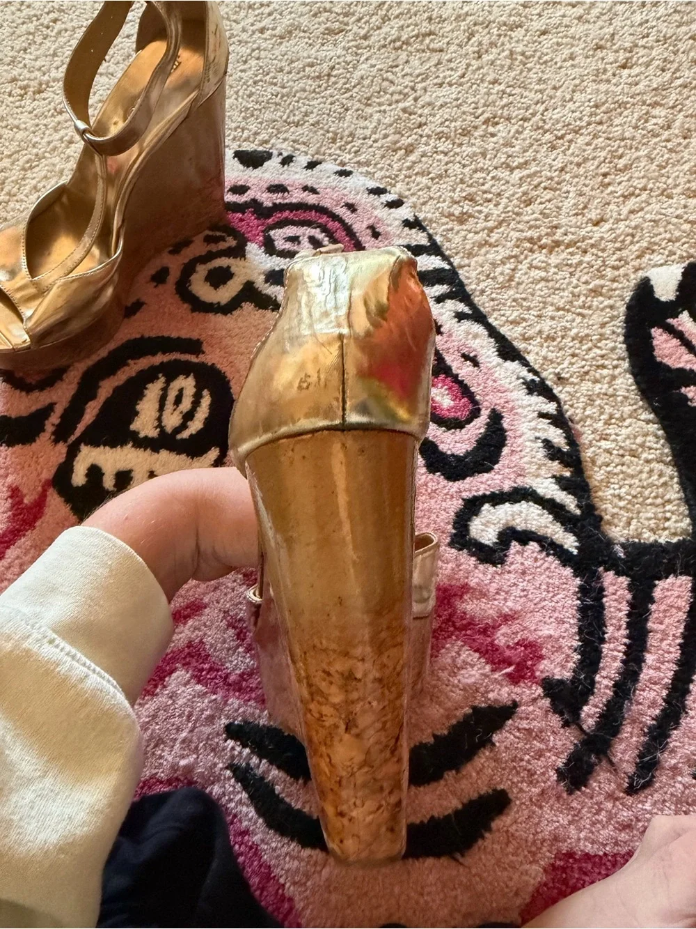 Jimmy Choo Metallic Gold Wedge Sandals with Ankle Strap